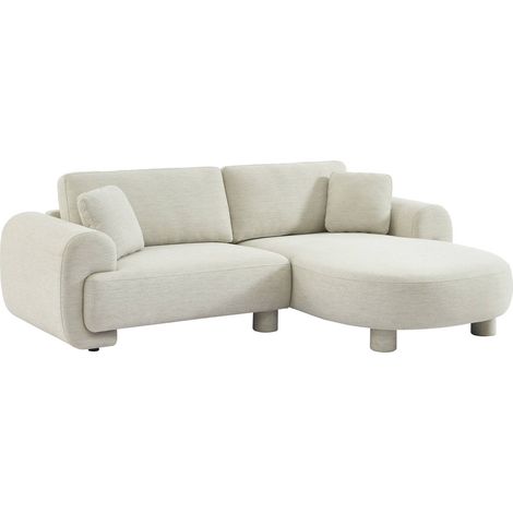 sweeek - 3-Sitzer Ecksofa Recamiere rechts mit Stoffbezug, runde Füße, Stoff, Creme