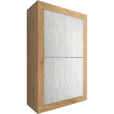 Rangement 4 portes aspect bois finition Cadiz façades blanc texturées - OTELLO (1/5)