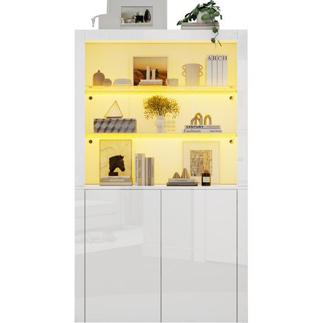 Vitrine-laque-brillant-éclairage-LED-armoire-haute-étagère-verre-trempé-rangement-salon-100x35x170cm (1/5)