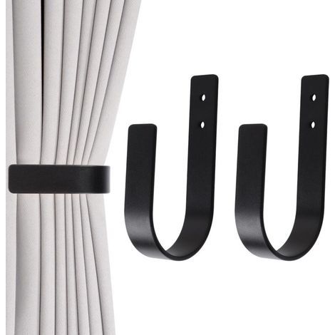 [JAMAIS UTILISÉ] Lot de 2 embrasses de Rideaux Modernes en Aluminium Massif en Forme de U pour Rideaux Attache Rideau Crochet Rideau (Noir) (1/4)