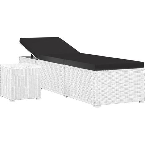 Chaise longue Transat Bain de soleil avec coussin et table à thé rotin Blanc (1/5)