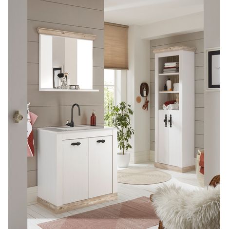 Badezimmer Komplett Set FERNA-61 in Pinie weiß Nb. mit Absetzungen in Pinie dunkel Nb., B/H/T: ca. 166/200/46 cm (1/5)