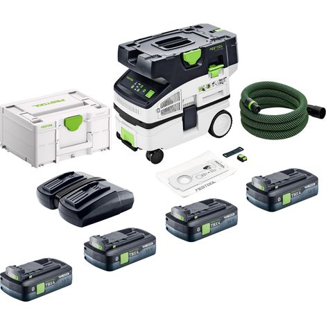 Festool CTLC MINI I-Basic Akku Absaugmobil 36 V ( 2x 18 V ) Staubklasse L + 4x Akku 4,0 Ah + Doppelladegerät + Systainer