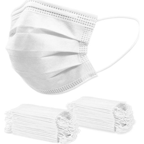 Packung mit 50 Einwegmasken aus 3-lagigem Meltblown-Gewebe, atmungsaktiv und komfortabel mit Ohrschlaufen. (1/5)