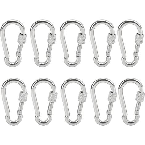Lot de 10 mousquetons à ressort en acier inoxydable avec boucle de sécurité pour corde de suspension