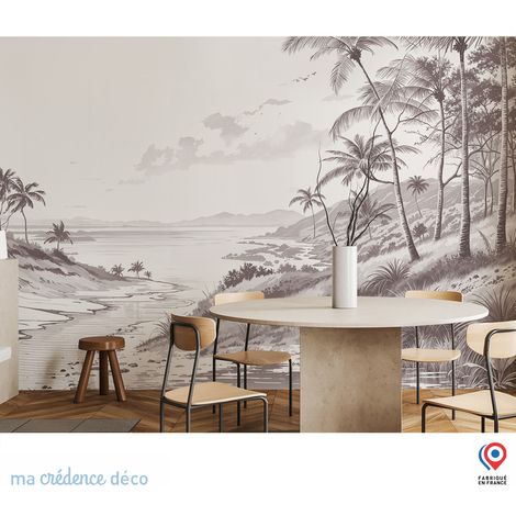 Papier peint : Palmiers et marée basse, Dessin détaillé - Intissé - L.300 x H.280 cm - Marron clair (1/3)