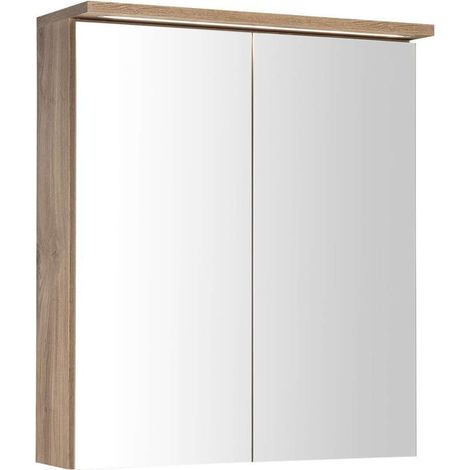 Aqualine KAWA - Armario con espejo e iluminación LED, 60x70x22 cm, roble emporio WGL36S (1/5)