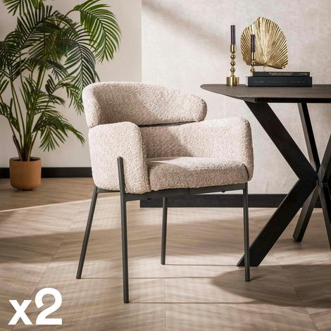 Fauteuil de table beige sable en bouclette dossier haut (lot de 2) GALWAY (1/5)