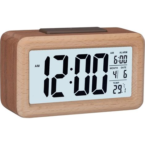 Réveil digital en bois à affichage LED (marron)