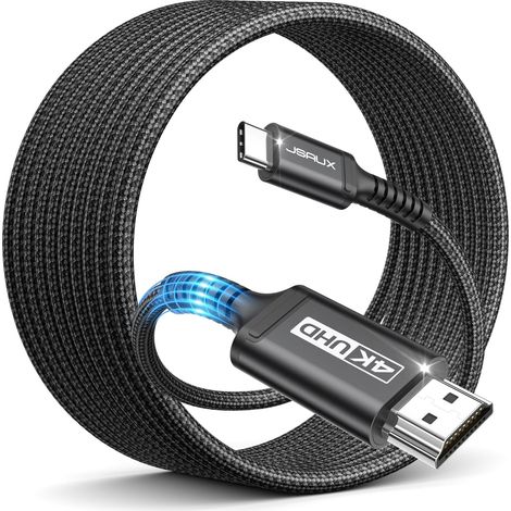 Câble USB C vers HDMI 4K 60Hz 4M Compatible avec 4K 30Hz pour Thunderbolt 3 iPhone 17 16 Pro 15 MacBook Pro Air 2018 iPad Pro Galaxy S25 S24 S10 S9 Surface Book Noir (1/5)