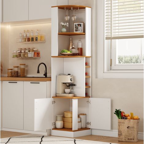 Mueble esquinero para vino 40 x 40 x 182 cm con botellero y soporte para copas MDF blanco (1/5)