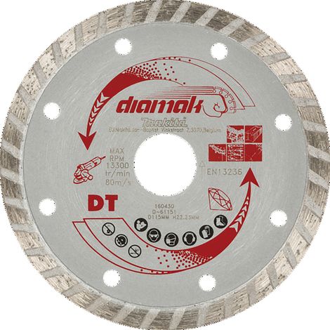 MakitaTurboD-61151 115 mm, Professionelles Werkzeug zum Schneiden von harten Materialien, optimiertes Design, hohe Festigkeit, Multi-Geräte-Kompatibilität.