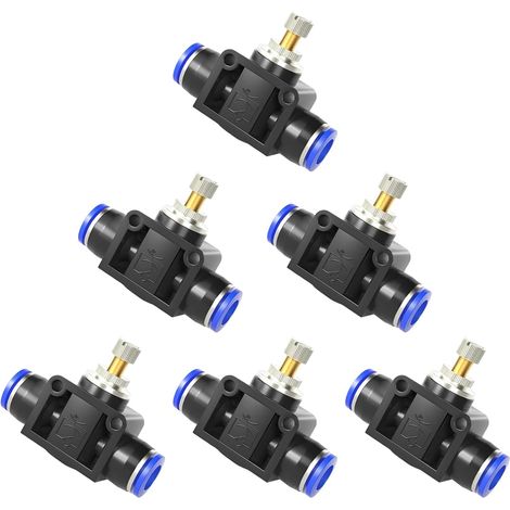 6 Pièces Vanne Papillon Pneumatique, 6mm Régulateur de Vitesse Droit, Réglable Dans les Deux Sens Vanne Papillon Pneumatique, pour Connecter les Conduits D'air de Contrôle (1/5)
