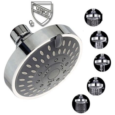 Pommeau de douche chromé orientable, Pomme de douche pluie ronde en acier tête de douche miroir face, (1/3)