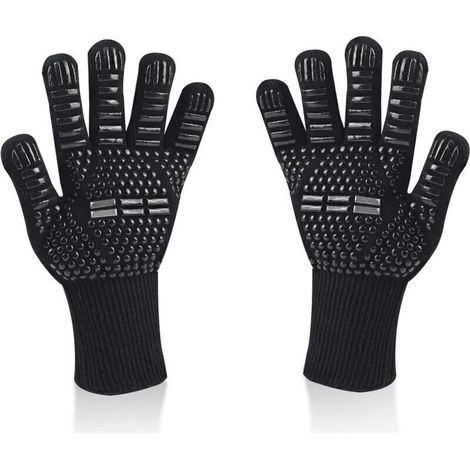 Gants de Barbecue, Gants de Four Résistant à la Chaleur jusqu'à 800 °C Gants de Gril de Cuisson en Silicone Antidérapants (noir,Taille uniqu) (1/5)