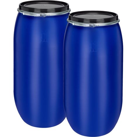 Garronda Set 2X 150 Liter Regentonne mit Deckel Weithalsfass aus HDPE Regenfass für Garten Fass Regenwassertonne Futtertonne Universalfass Wasserfass Regentonnen Lebensmittelfass GD-0128, Blau