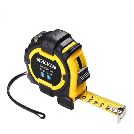 MONZANA® Professional Tape Measure 3m, 5m, 7.5m, 10m  Adjustable End Hook  Belt Clip  Reel System Lock  Measuring Tape Roll  Black, Yellow  3m (de)