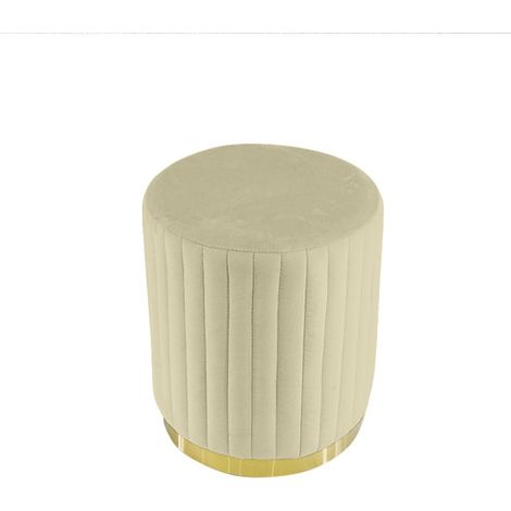 MEUBLER DESIGN Pouf Rond Métal Doré Vita - Velours Beige, Métal, Mousse polyéthylène, Rond, Style Art déco, 40 x 40 x 42 cm