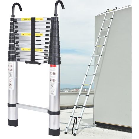 6,2M Échelle Télescopique, Échelle Pliante Aluminum avec 2 Crochets, Echelle Pliable Polyvalente pour Loft, Maison, Jardin, Capacité de 330 lbs