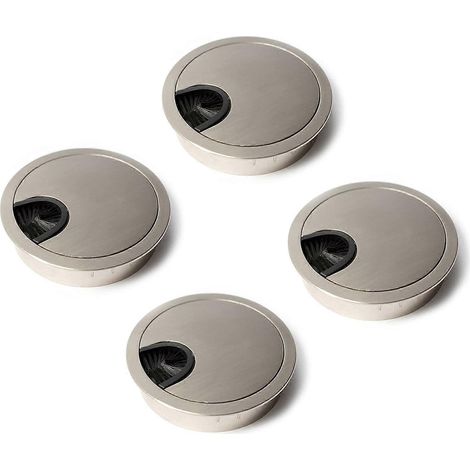 Runde Kabeldurchführungen (60 mm) zur Unterputzmontage an Schreibtischen, Kabelorganisator für Möbel, Kabeltüllen aus gebürstetem, silberfarbenem Metall, 4er-Set