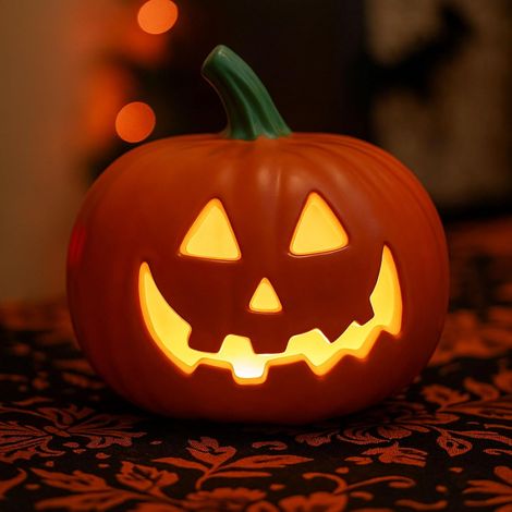 Halloween Kürbis, Halloween Deko Kürbis Laterne LED Windlicht, K-ürbis Beleuchtet Mit Gruselfaktor Multifunktional H-alloween Deko Led, Als Innen Herbstdeko Oder Garten-Deko Windlicht (A) (1/5)