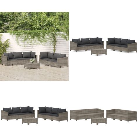Set Divani da Giardino 7 pz con Cuscini in Polyrattan Grigio - Divano angolare - Divano centrale