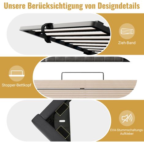 Polsterbett 140x200 cm mit Hydraulik-Stauraum, LED und USB/USB-C – Grau (ohne Matratze) (1/5)
