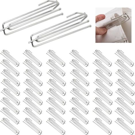 Lot de 50 Crochets Rideaux en Acier Inoxydable - 4 Dents, Métal Robuste à Dents Profondes pour Pincer Les Plis et Les Rideaux Lourds (1/4)