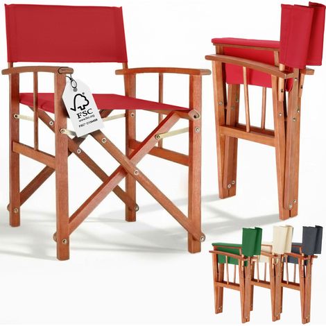 CASARIA® Sedia da regista legno di eucalipto certificato FSC® pieghevole braccioli tessuto lavabile altezza di seduta 46cm capacità di carico fino a 160kg sedia giardino Rot (de), 1 (de)