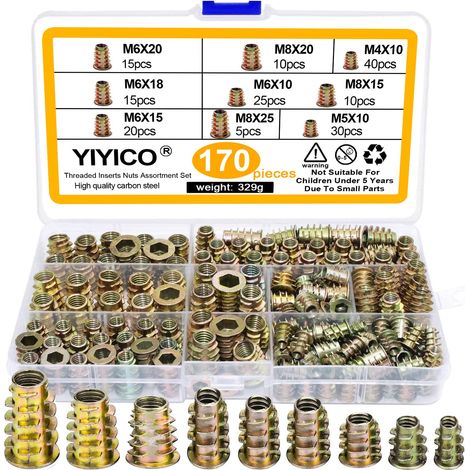 Inserts Filetés Bois Insert pour Bois Écrous à Visser Douille 170Pcs (1/5)