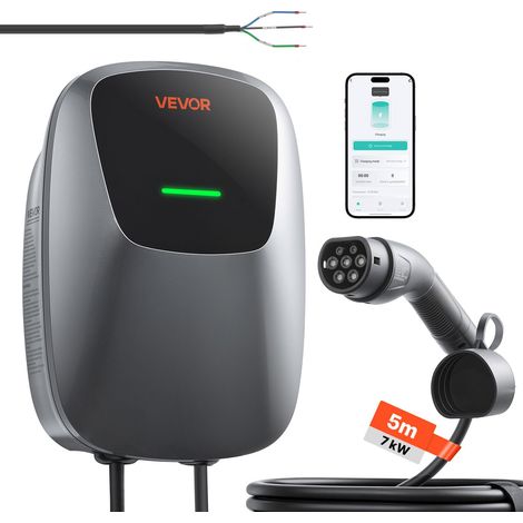 Borne Recharge Véhicule Électrique 7 kW 5 m Chargeur Monophasé Type 2 pour Voiture Électrique Hybride Rechargeable, Domestique 230 V CA Courant 32 A, Contrôle Intelligent APP, Voyant LED, IP65 (1/5)