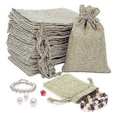 50 sachets en jute de 10 x 14 cm, pochettes en lin avec cordon de serrage, petits sacs en tissu, pochettes en toile de jute, sacs en lin pour bijoux, maquillage, loisirs créatifs, etc. (1/5)