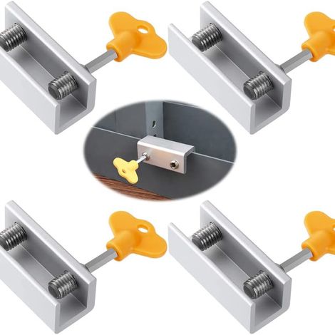 Verrou de fenêtre coulissante, butée de porte coulissante, verrou de sécurité réglable pour cadre en alliage d'aluminium, avec clé - 4 pièces (1/5)