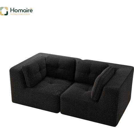 Canapé modulable en velours côtelé noir avec accoudoirs 208 x 104 x 69 cm HOMAIRE (1/5)