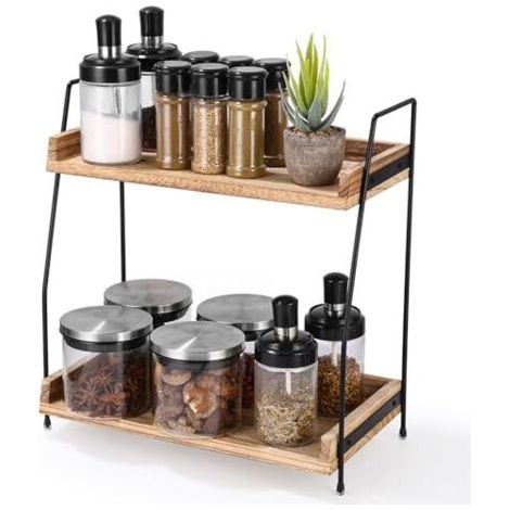 Étagère à épices, Étagère de rangement à 2 Niveaux, Coin Cafe Rangement, Organisateur Plan de Travail, Etagere Rangement pour Cuisine, Salle à manger, Bureau (1/4)