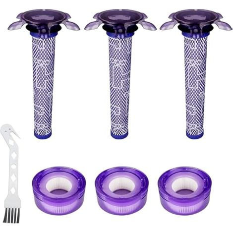 Filtres de Rechange pour Dyson V7 V8 SV10 SV11 Absolute Animal Motorhead, 3 Post-Filtres HEPA, 3 Pré-filtres et 1 Brosse, Remplace Pièces 965661-01967478-01 (1/5)