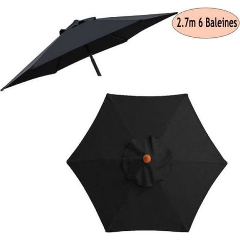 Toile De Rechange Pour Parasol - 2.7 M - Noir - 6 Baleines - Polyester (1/4)