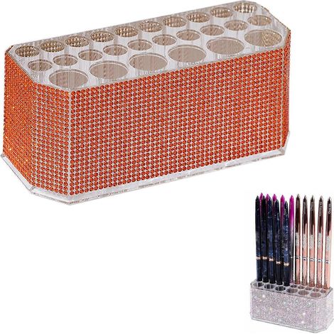 Organisateur acrylique pour crayons à lèvres eye-liners et pinceaux de maquillage 26 emplacements couleur orange (1/4)