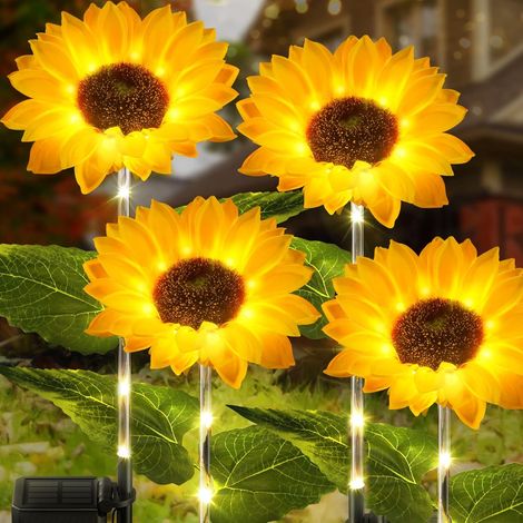 Solarleuchten für den Garten, 4er-Pack Sonnenblumen-Solarleuchten mit leuchtenden Stielen, IP65 wasserdicht, Solar-Weihnachtsdekoration für Garten, Rasen und Terrasse