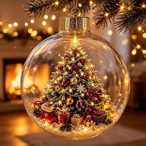 Ornement lumineux « Histoire de Noël », boules de Noël lumineuses à suspendre, décoration de Noël à accrocher au sapin ou à la cheminée, décoration de Noël et cadeaux (1/5)