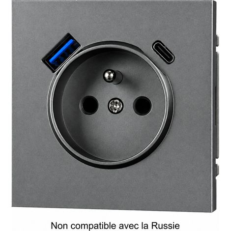Prise française avec 2 USB (A+C) Charge rapide PD 20W gris PC ignifuge 13 × 9 × 10 cm – Livraison gratuite