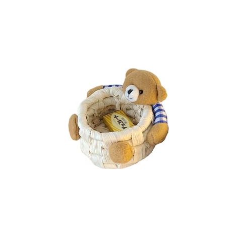 Panier de rangement mignon en forme d'ours en dessin animé, panier de rangement en paille pour bureau, chambre ou bureau, panier en forme d'animal (1/5)