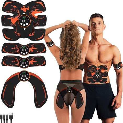 Electrostimulateur Musculaire, Abdos Appareil Electrostimulation Ceinture Abdominale Electrostimulation Écran LCD Rechargeable USB EMS Femme Homme pour Abdomen/Bras/Jambes