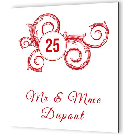Plaque numéro maison extérieur personnalisable - Plaque Dibond blanc - Pictogramme rouge floral - 20x20 cm, épaisseur 3 mm (1/5)