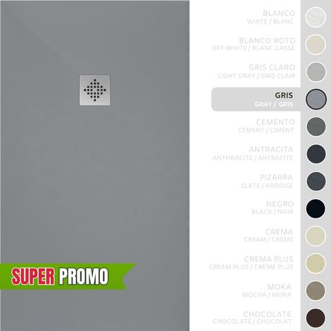SOULBATH Plato de Ducha - Resina - Gel Coat - Textura Liso/Piedra - Antideslizante - Color Gris - 60X60- Extraplano 3cm - Incluye Válvula desagüe y Rejilla. Standard (1/5)