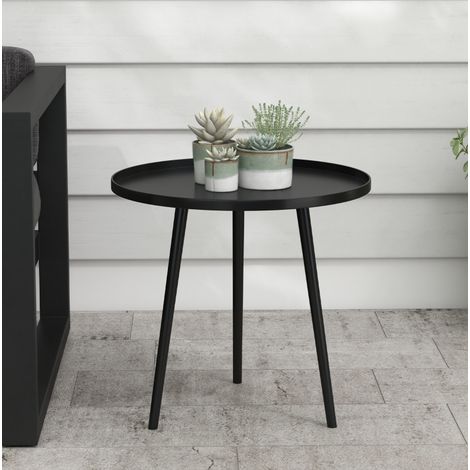 Table d'appoint d'extérieur ronde 40x50x50 cm noire en acier avec rebord et montage facile (1/5)