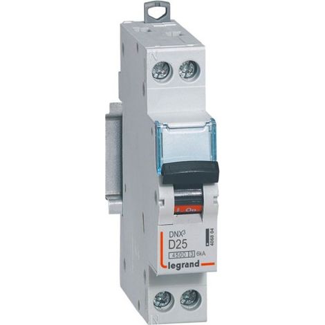 Legrand 406804 Legrand dnx³ 4500 6kA circuit breaker - screw/screw - 1P+N 230v 25A - D curve