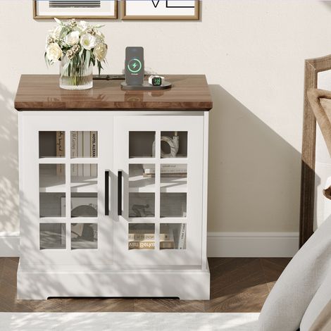 Table de chevet 24'' avec station de imposer USB – Bois blanc (1/5)