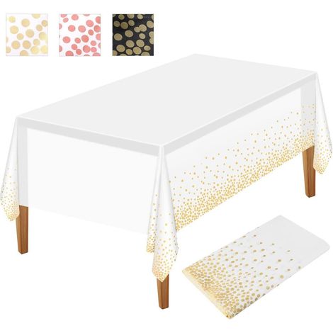 Einweg-Tischdecke Weiß Gold Punkte 137x274 cm Kunststoff für Partys & Geburtstage (1/5)