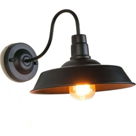 Applique Murale Rétro Industrielle Noire E27 avec Cordon Enfichable pour Intérieur - 1 Lumière - (1/5)